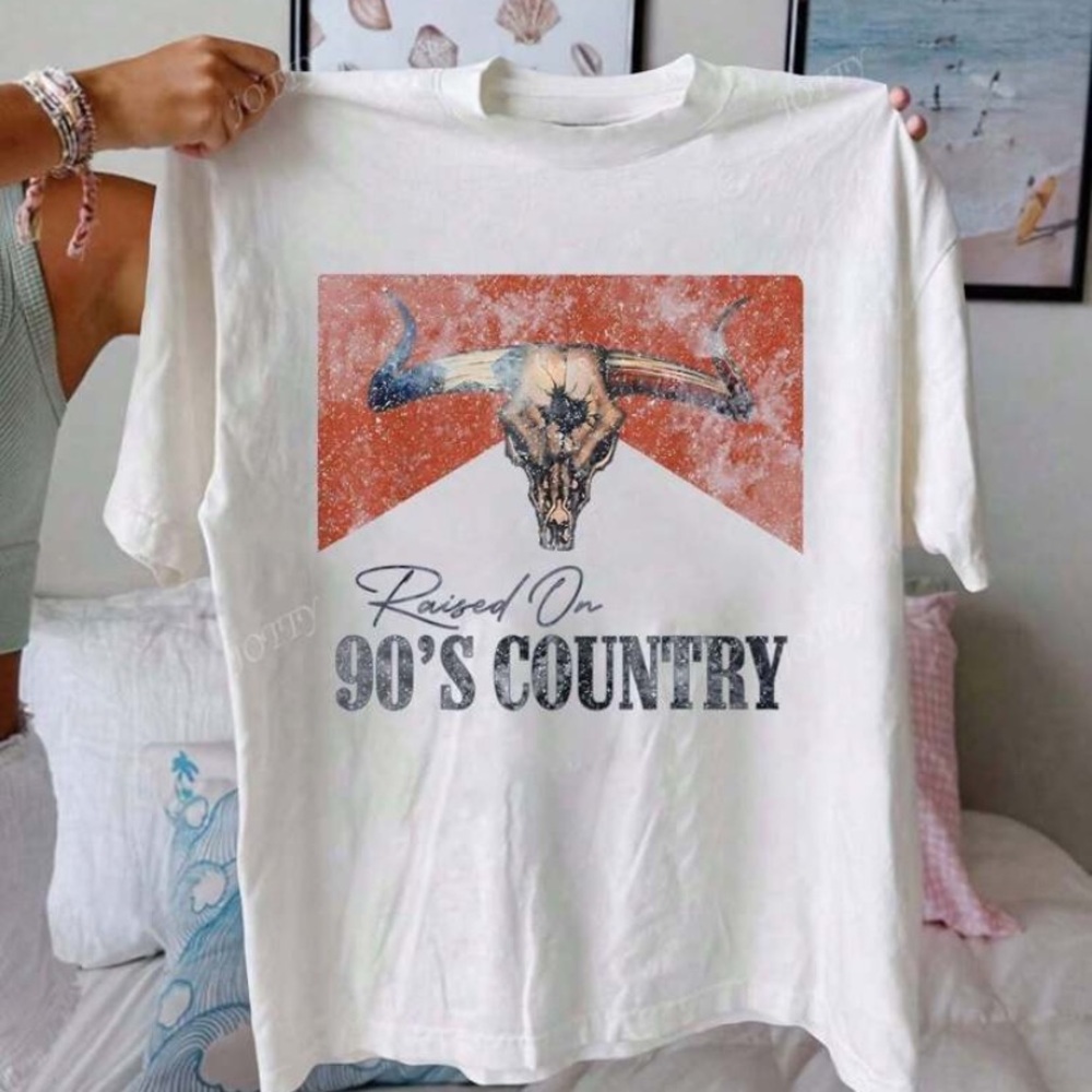 Western Cowgirl Vintage Pattern Women Casual Crew Neck Short Sleeve T-Shirt